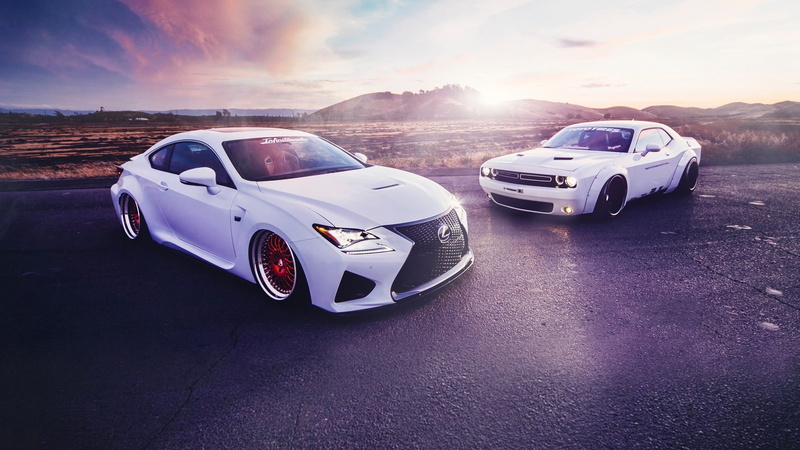 Challenger, 1080P, Walk, Sunset, Liberty, Dodge, White, RC350, Lexus, Front, Cars, Stance, Sport