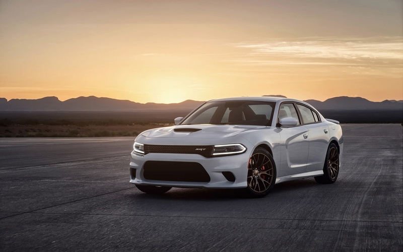 1080P, Charger, sedan, background, SRT, the front, white, Hellcat, The charger, mountains, Dodge