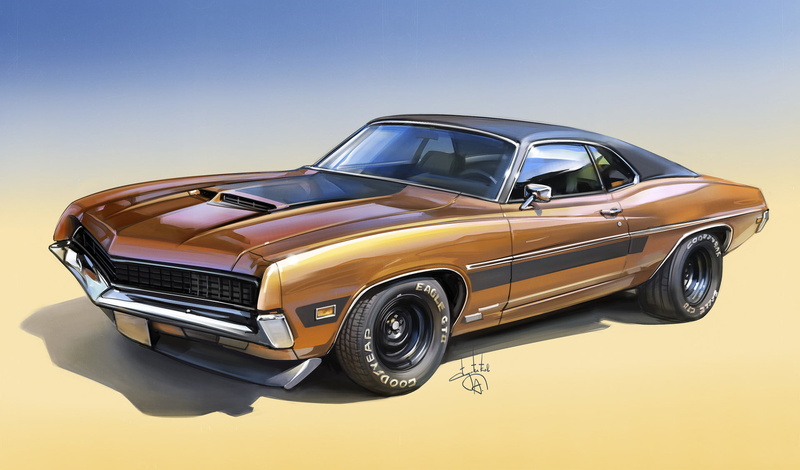 Ford Torino, Aleksandr Sidelnikov, 1080P, simple background, Ford
