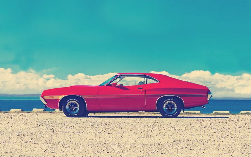red, land vehicle, wheel, nature, cloud - sky, blue, day, motor vehicle, retro styled, toy car, no people, land, car, sky, ford gran torino sport, transportation
