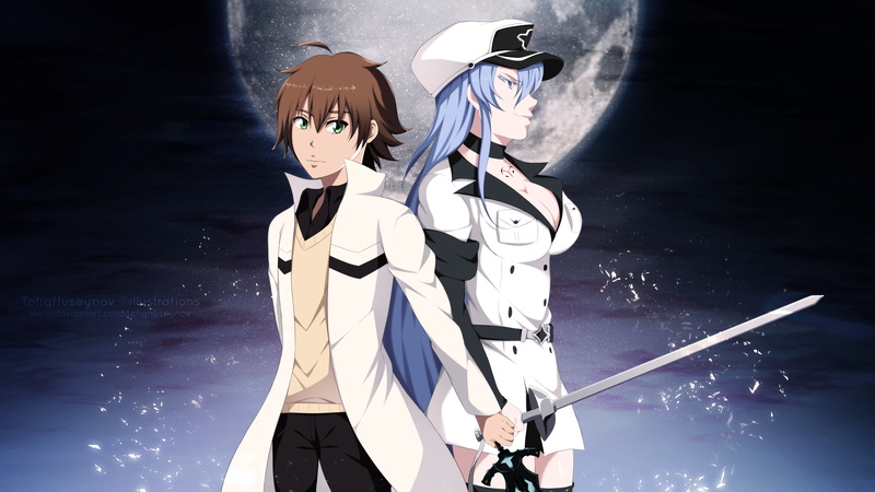 4K, Esdeath (Akame Ga Kill!), Tatsumi (Akame Ga Kill!), Green Eyes, Akame ga Kill!, Anime, Brown Hair, Blue Hair