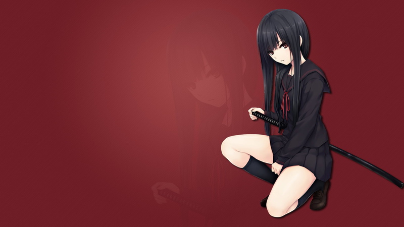 adult, full length, katana, holding, one person, teenager, clothing, beautiful woman, sitting, kneeling, young women, young adult, red, arts culture and entertainment