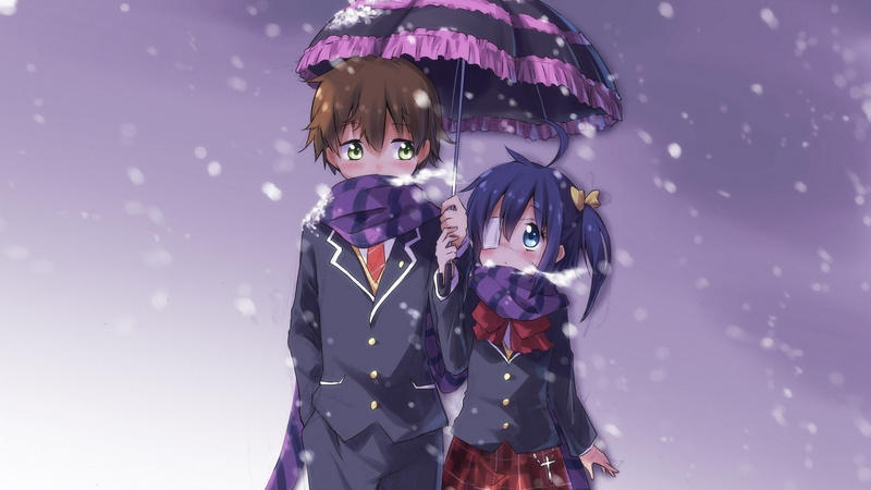2K, anime, Chuunibyou demo Koi ga Shitai!, Togashi Yuuta, Takanashi Rikka, winter