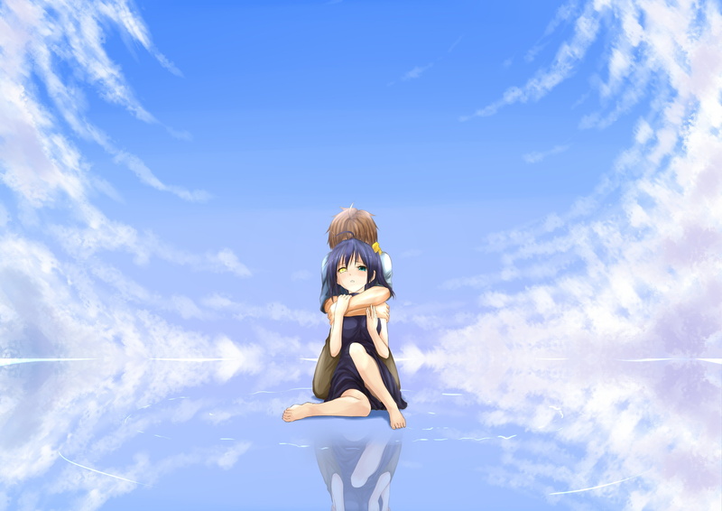 hairstyle, cloud - sky, real people, sky, obscured face, chuunibyou demo koi ga shitai, togashi yuuta, outdoors, one person, takanashi rikka, Anime, day