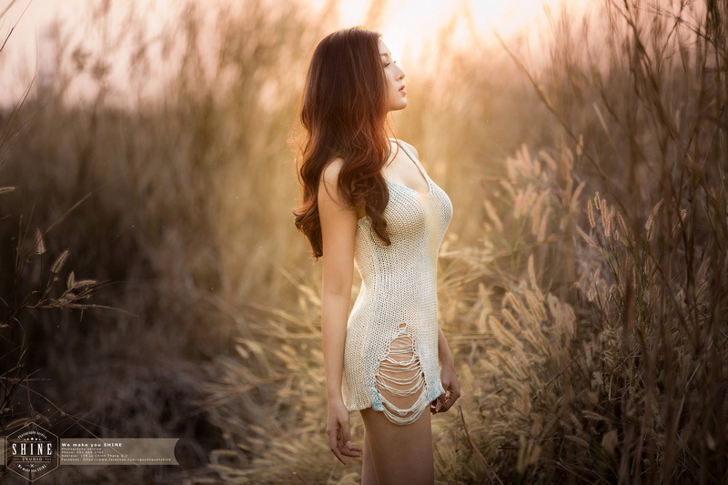 young adult, freedom, beauty, contemplation, nature, Asian, long hair, sunlight, model, hairstyle, one person, plants, field, beautiful woman, outdoors