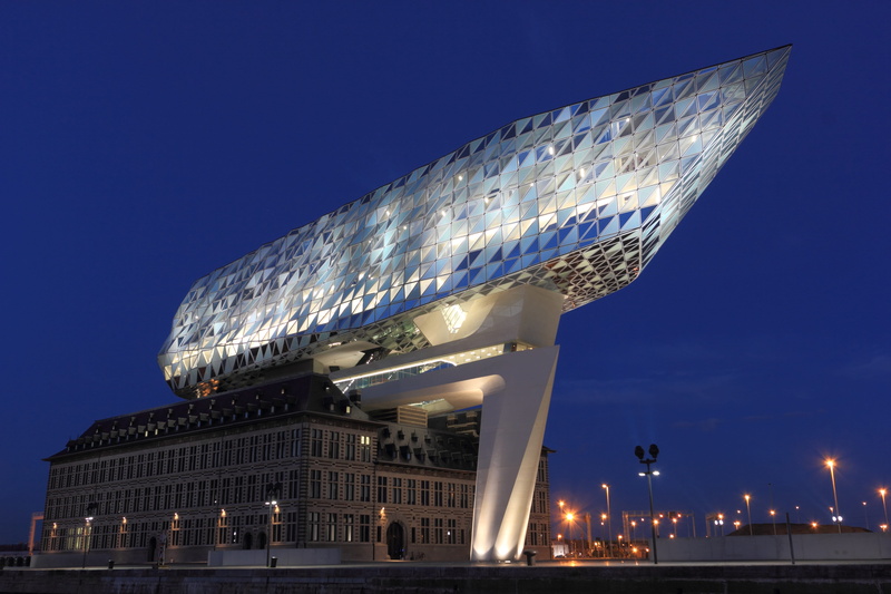 cityscape, antwerpen, clear sky, harbor, angle, low angle view, Belgium, government, low, no people, dusk, nature, building, built structure, antwerp, moon