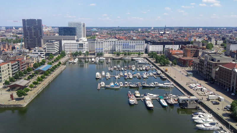 belgium, building exterior, nature, nautical vessel, high angle view, building, outdoors, skyscraper, boats, aerial view, antwerp, residential district