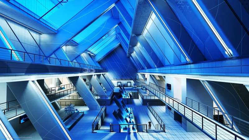 business, futuristic, escalator, moving walkway, convenience, 1080P, staircase, travel, blue, built structure, flooring, entrance hall, indoors, modern