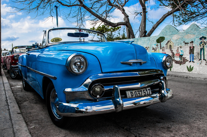 5K, blue, street, classic, cuba, antique, tree, plant, auto, cars, stationary, day, building exterior, restored, city, havana, motor vehicle, transportation