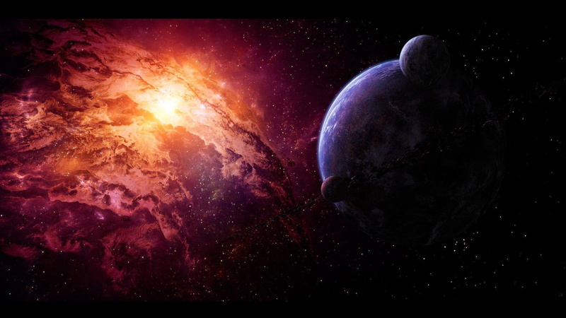 1920x1080, 1080P, satellites, space, moon, earth, painting, nebulae, planet, satellite, surrounded, natural