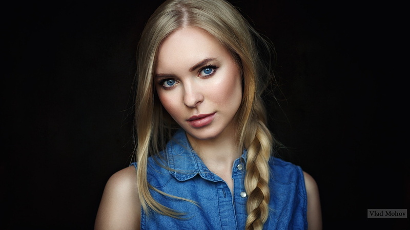 Vlad Mohov, blonde, hair, blond hair, Victoria Pichkurova, women, blue eyes, jeans shirt, one person, human face, teenager, braids, beautiful people, beauty