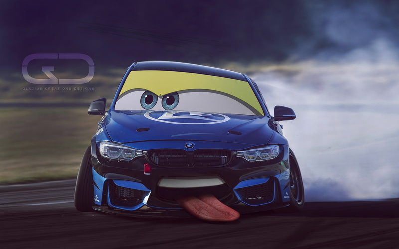 Art, BMW M3, Blue, Cars, Auto, Language, Per Ottar Walderhaug, Machine, Tongue, Eyes, 1080P, BMW, Christer Stormark, by Christer Stormark, DISNEY PIXAR