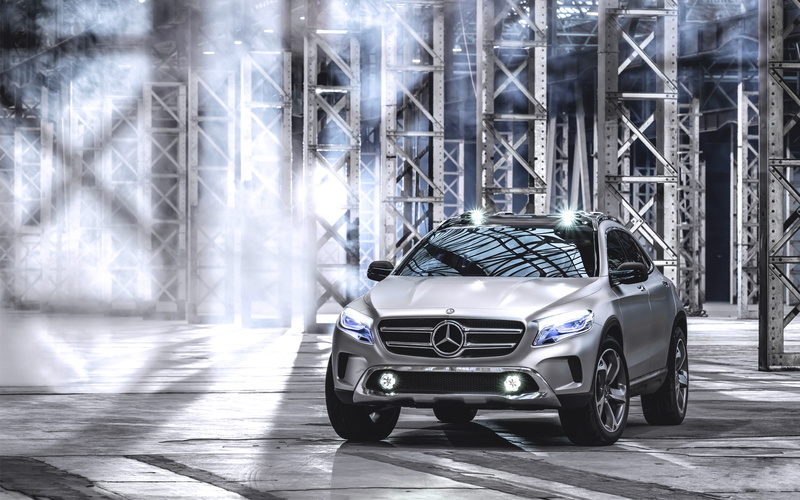 Concept, Logo, GLA, Lights, Mercedes Benz, The front, The hood, Auto, 2K, The room, Silver, Grey