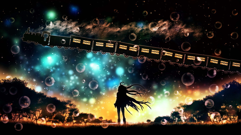 1080P, shadow, train station, night, anime girls
