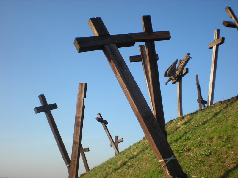 blue, crucifix, architecture, religion, symbol, jesus, day, nature, spirituality, battle of mohi memorial, place of worship, sky, bible, stations of the cross