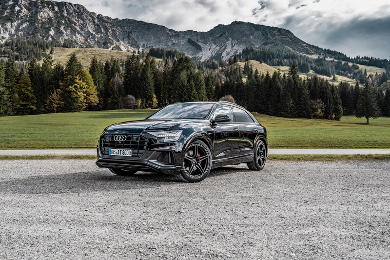 mountains, black cars, landscape, car, abt audi q8, Audi, numbers, 2K, vehicle, Audi Q8 2019