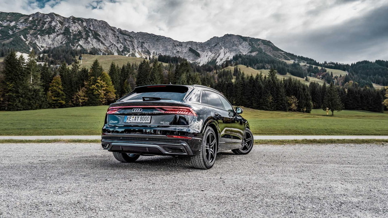 abt audi q8, landscape, black cars, car, mountains, vehicle, Audi, Audi Q8 2019, numbers, 1080P