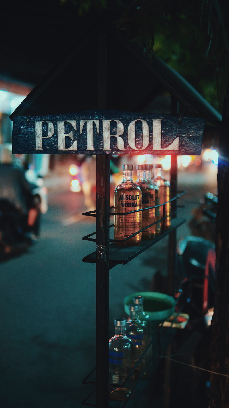 5K, indonesia, bali, text, retail display, focus on foreground, bottle, close-up, business, restaurant, transparent, drink, cafe, no people, petrol bottles