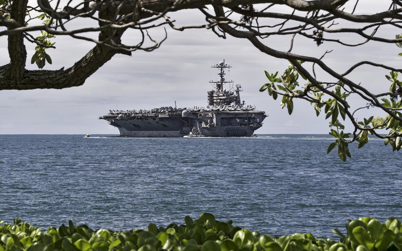 tree, ship, 2K, USS John C. Stennis, branches, US NAVY, the carrier, CVN-74, John C. Stennis, view, shore, American, sea, military