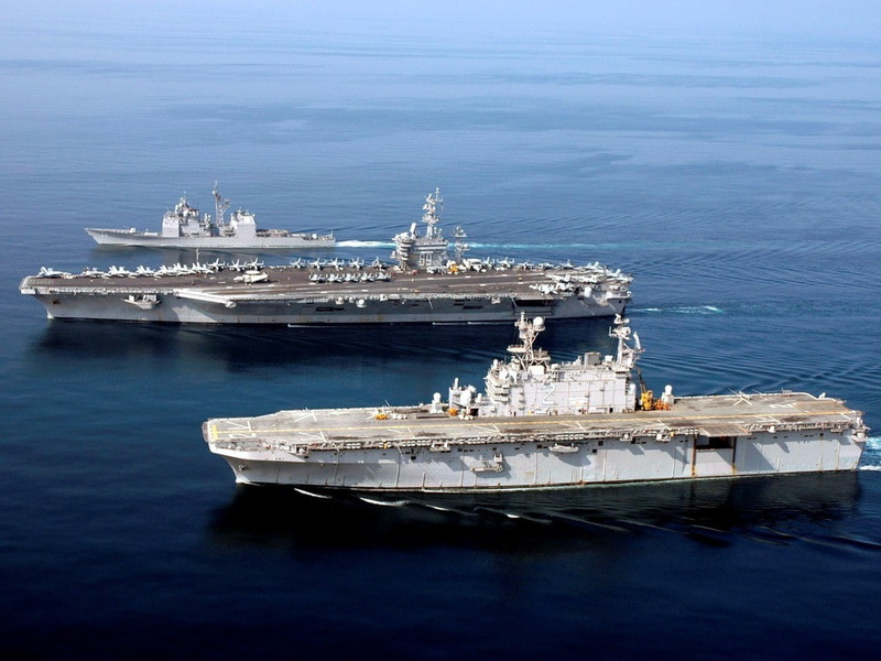 business, nature, vehicle, motion, 480P, freight transportation, aircraft carrier, USS Normandy, USS Saipan, warship, ship, sea, day, aggression, transportation