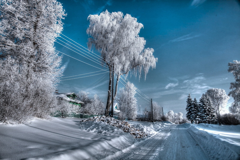 white color, landscape, filled, electricity, beauty in nature, Russia, winter, cold temperature, road, snow, outdoors, non-urban scene, 2K, transportation