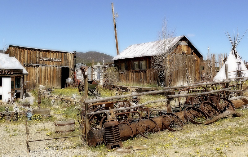 farm equipment, outdoors, ancient, residential district, old building, wood - material, house, tourist attraction, nature, ghost town, heritage, historical