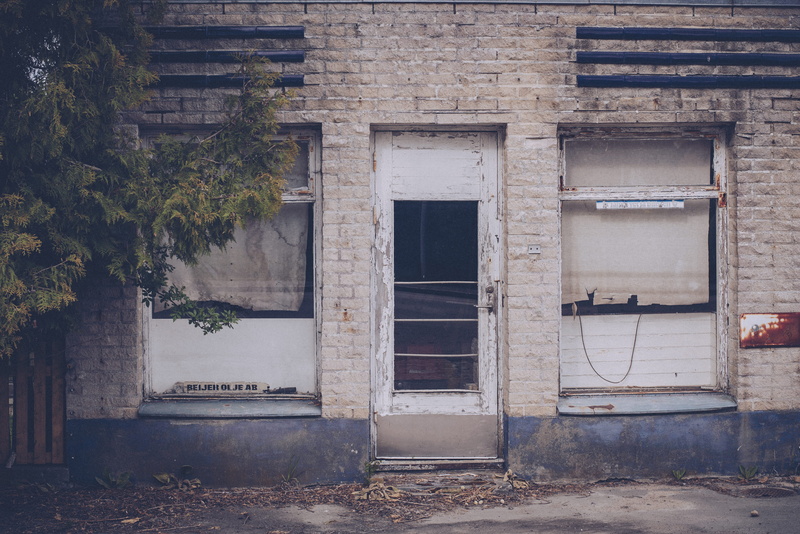 old, abandoned, gas station, wall - building feature, window, door, building, architecture, tree, 4K, day, no people, closed, entrance, outdoors, building exterior