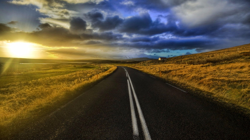 scenics - nature, road marking, sunset, road, sun, direction, transportation, nowhere, sky, no people, travel, journey, tranquil scene, cloud - sky, asphalt