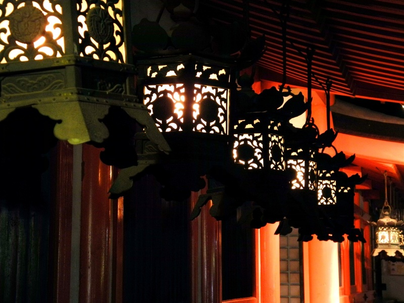 near, close-up, outdoors, architecture, lamps, light, low angle view, hanging, illuminated, shrine, no people, architecture design, decoration, nature