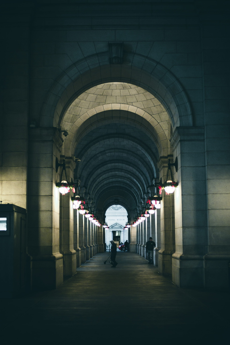 lighting equipment, tunnel, arcade, washington d.c., united states, walking, capital, union station, union staion, 4K, brick, historic, architectural column