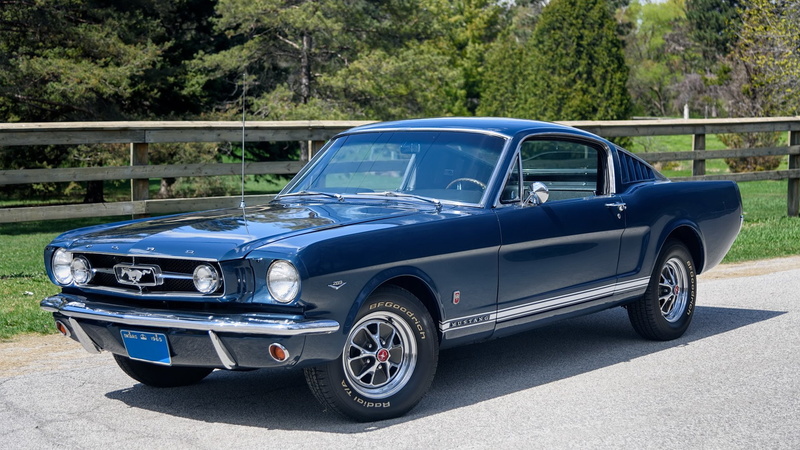 transportation, retro styled, street, city, Classic Car, vintage car, Ford Mustang, Ford, side view, blue, mode of transportation, motor vehicle, Ford Mustang GT