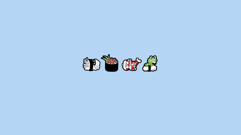 super, mario, art, blue, simplistic, solid, sushi, nintendo, 1080P, x, games, maki, Super Mario, hd, simple, background, video
