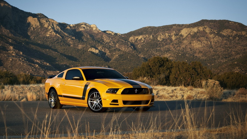 mountains, stripes, ford, muscle, cars, boss, 1080P, 302, car, mustang, yellow, nature