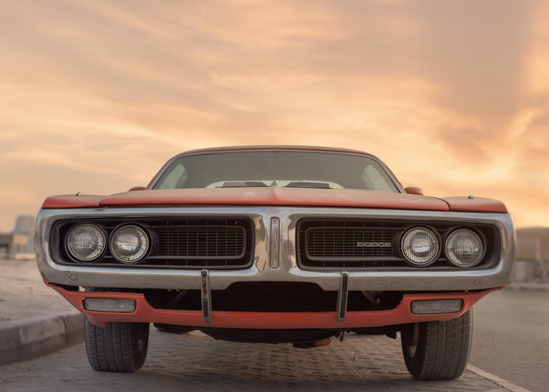 headlight, mode of transportation, nature, automotive, road, close-up, cloud - sky, old, automobile, american car, focus, sky, land vehicle, dodge, pavement