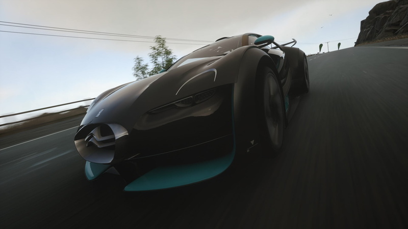 road, outdoors, sky, black, motion, Driveclub, technology, mode of transportation, tree, transportation, nature, car, video games, low angle view, no people