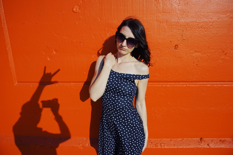 outdoors, Matt DS, sunglasses, front view, fashion, women, young adult, orange color, young women, glasses, real people, wall - building feature, adult