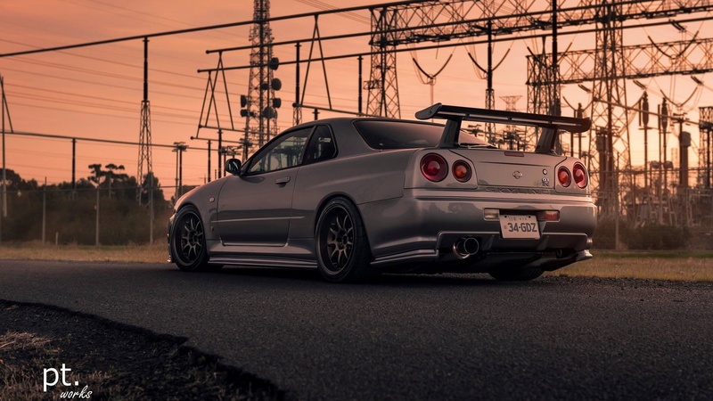 Nissan, Nissan Skyline GT-R, Nissan Skyline GT-R R34, vehicle, car, Nissan Skyline, Japanese cars, sunset, grey cars, road, silver cars, JDM, 1080P