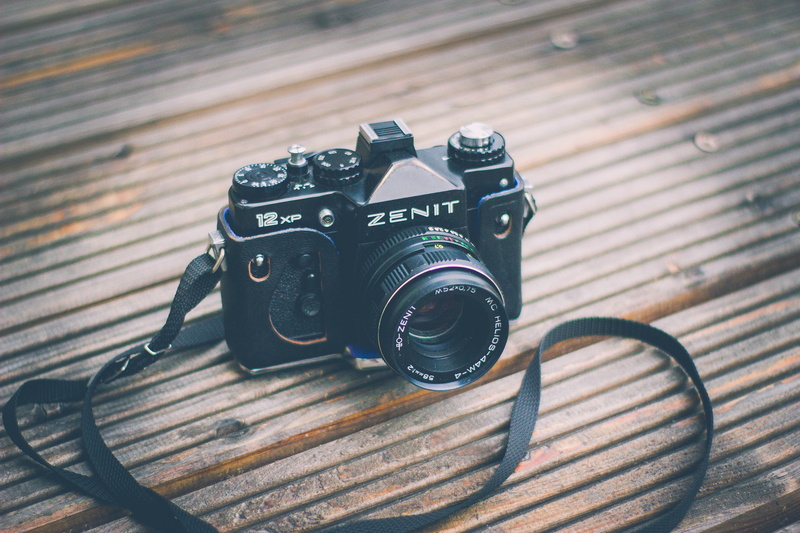 close -up, black, zenit, high angle view, black color, home video camera, wood - material, 5K, lens, field, indoors, photographic equipment, technology