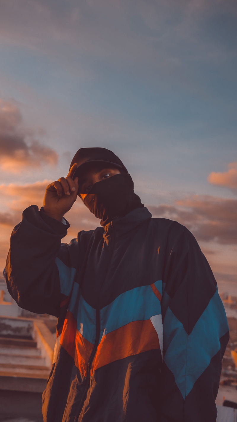 cloud - sky, clothing, beauty in nature, mature men, hood - clothing, building, sweater, fashion, parachute, 4K, orange color, males, ninja, tower, apparel