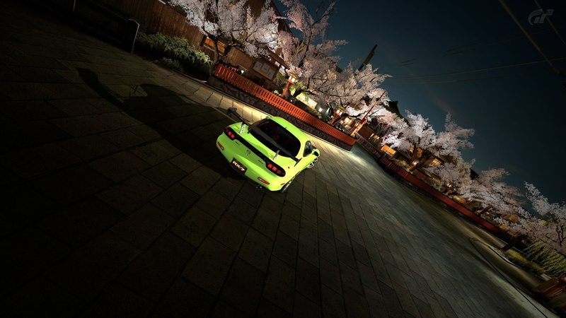 plant, water, high angle view, car, city, street, tree, outdoors, Gran Turismo 5, Mazda, no people, transportation, application, racing, video games, day