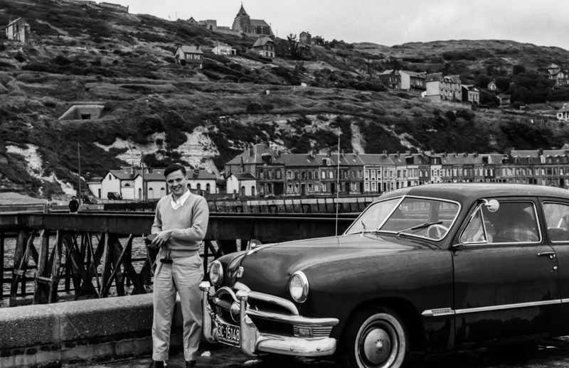 transportation, cultures, real people, full length, architecture, grayscale, car, one person, man, building exterior, antique, urban Scene, black And White