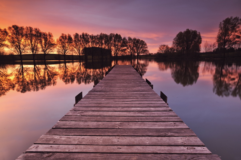 reflection, summer, jetty, landscape, dawn, polarizer, Nikon D700, hofstetten, AF, germany, scenics, sunrise - Dawn, photography, orange, sunrise, tree