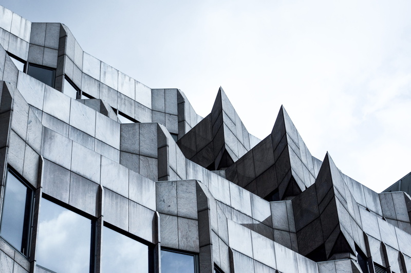 4K, low angle view, facade, concrete, architecture, reflection, sky, blue, nature, day, modern, office, city, grey, built Structure, construction Industry