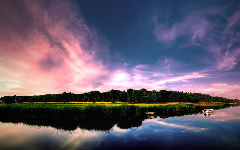 Trees, Forest, Lake, 1080P, Boats, Reflection, Clouds, Water