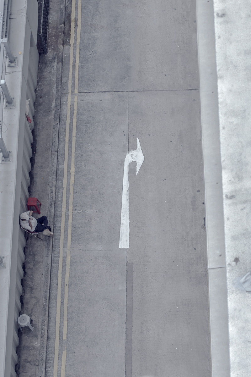 city, day, architecture, photography, tarmac, high angle view, marking, concrete, hong kong, direction, asia, pedestrian, sign, 5K, communication, roads