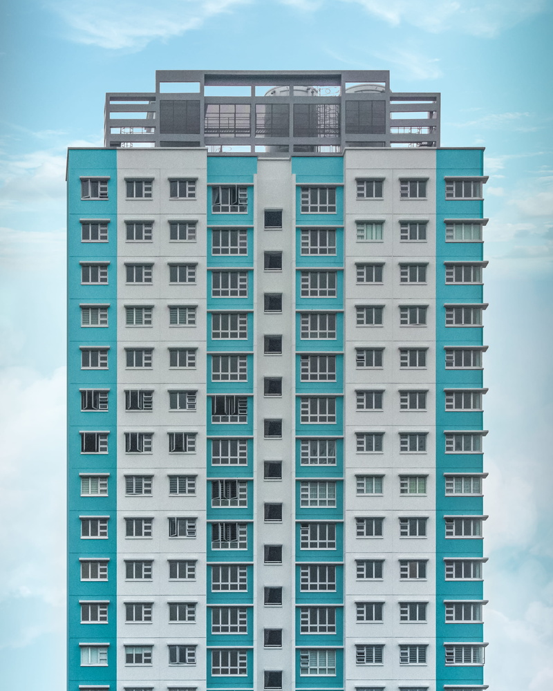 modern, architecture, line, office, turquoise colored, house, low angle view, outdoors, sky, high, simple, pattern, no people, building, stripe, built structure