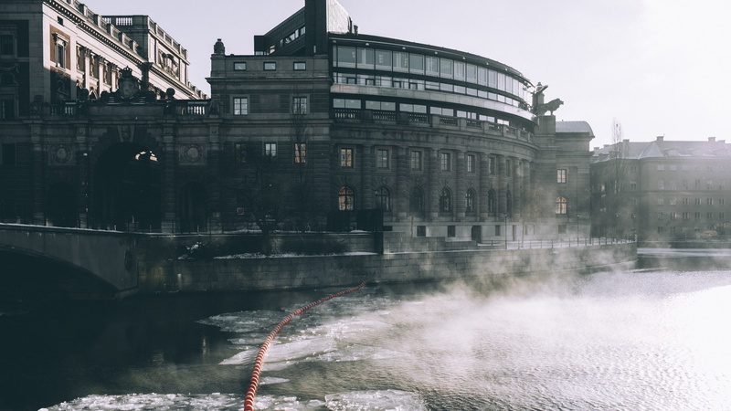city, building, vapor, river, 1080P, ice