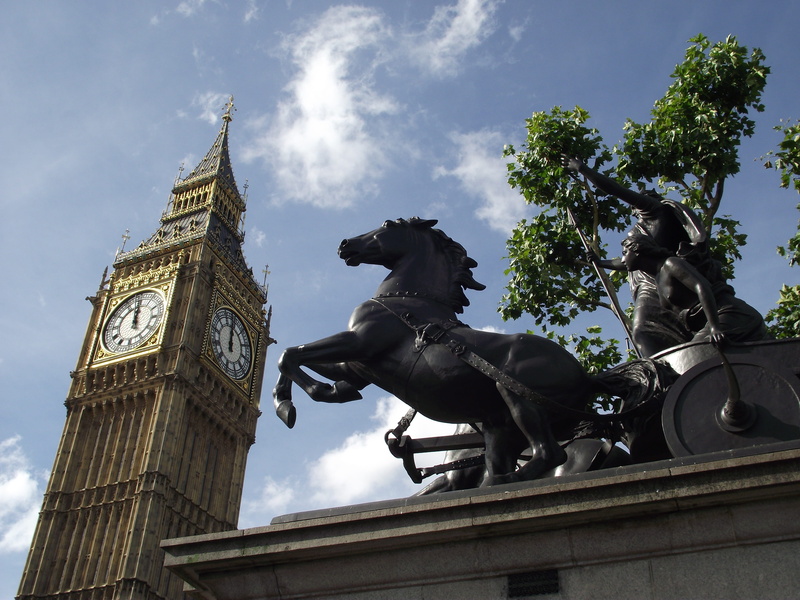 clock tower, boudicas horse, Boudica, sculpture, uk, tree, human representation, tower, Big Ben, landmark, animal wildlife, clock, history, low angle view