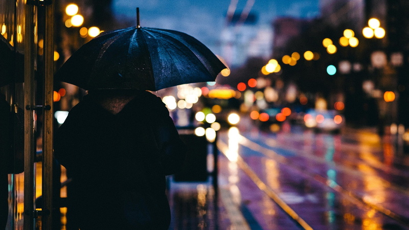 drizzle, rainy, light, bokeh lights, rainy day, evening, umbrella, bokeh, rain, city, night, 1080P