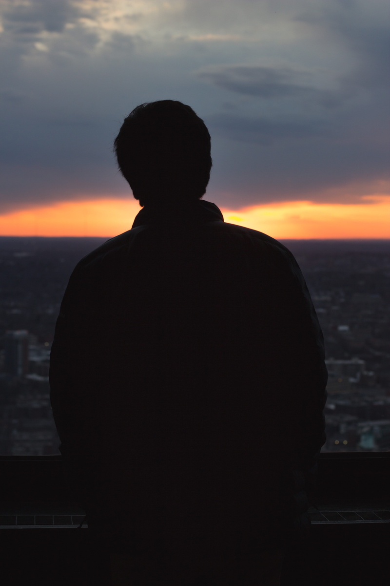 view, contemplation, waist up, colors, males, standing, lifestyles, outdoors, men, silhouette, 5K, vertical, cloud - sky, sky, scenics - nature, real people